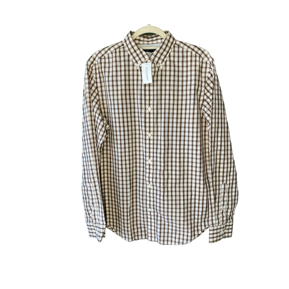 Banana Republic Soft Wash Slim Fit Long Sleeve Brown Plaid Mens Medium Button up